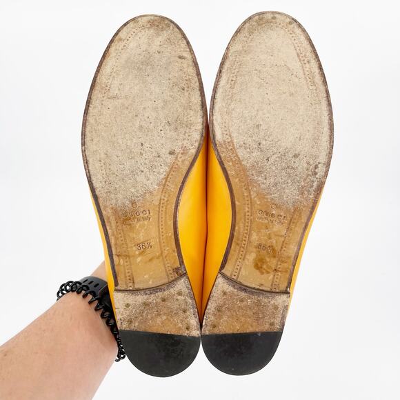 Gucci Yellow Orange Brixton Horsebit Leather Collapsible-heel Loafer EU sz 36.5 - Picture 11 of 12